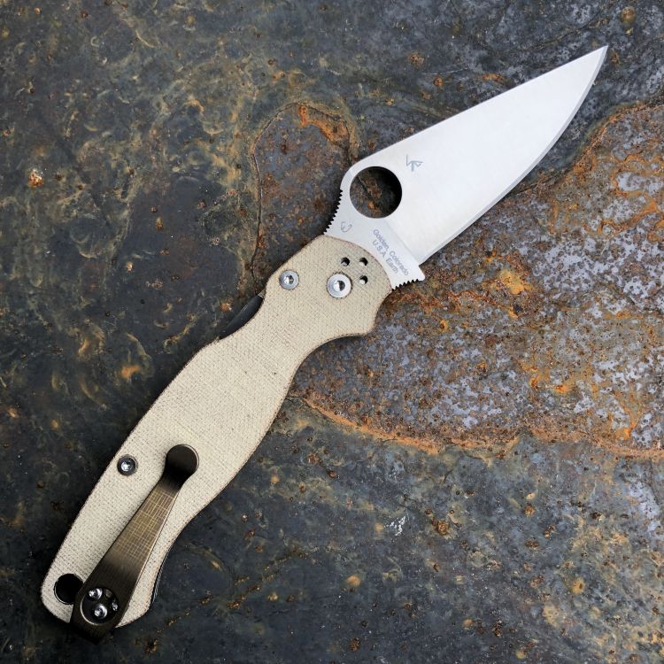 Spyderco Paramilitary 2(PM2) Brown Canvas Micarta Scales Satin Cru-Wear Blade Folding Knife
